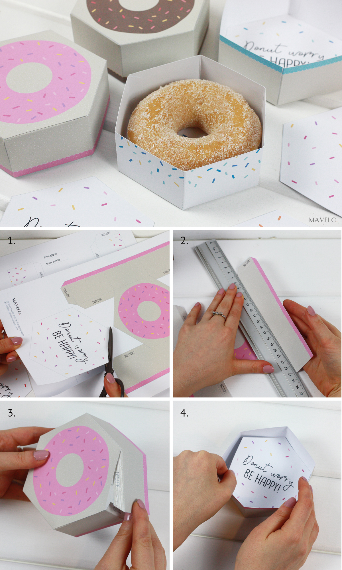 pudełko donut do druku / freebies / donut worry be happy
